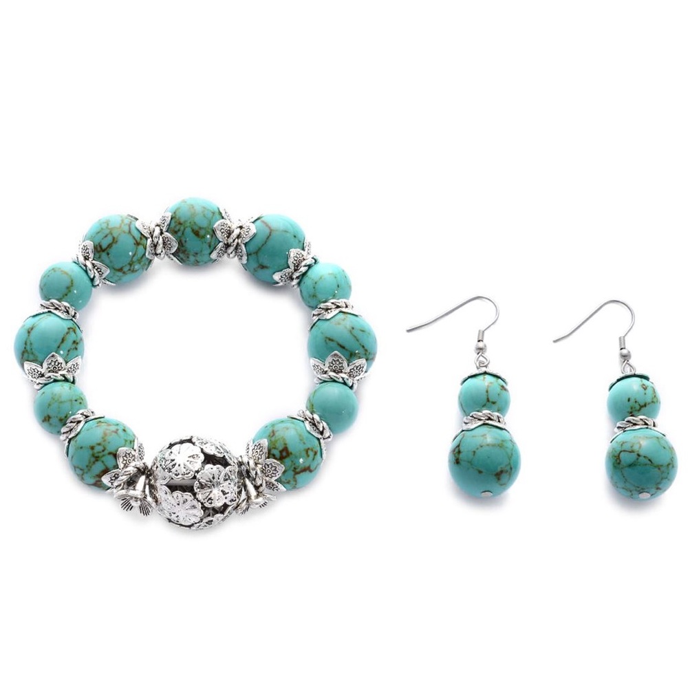 Howlite Bead Bracelet and Earring Set
